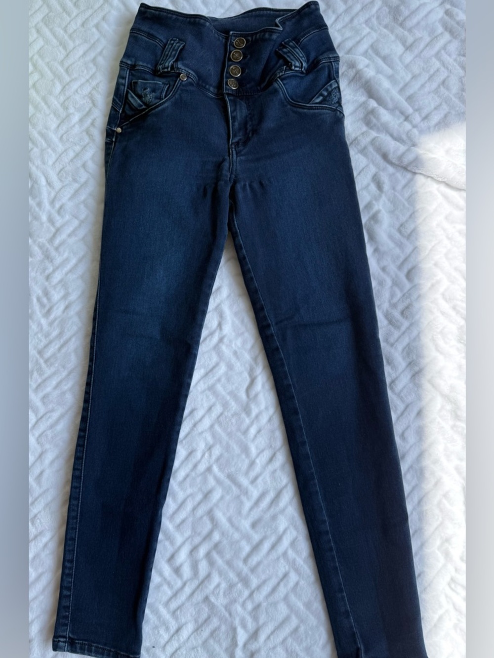 Seven7 Dark Blue High-Rise Skinny Jeans